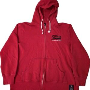 Vintage Ralph Lauren Polo Jeans Co RL Red Full Zip Hoodie Jacket Hooded Large